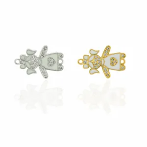 Micro-paved girl connector charms in gold and silver with zircon for DIY jewelry