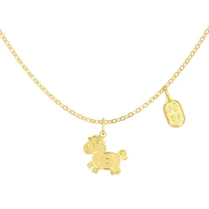 Collier avec pendentif poney doré, symbole de chance et breloque de bénédiction