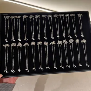 S925 Sterling Silver Initial Letter Pendant Necklace For Women Minimalist Personalized Alphabet Zirconia Jewelry Gift