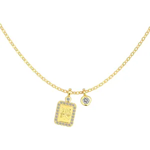 Gold S925 silver necklace with rectangular 'Le' pendant and sparkling zircon accents