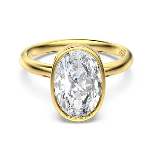 Minimalist S925 gold plated silver ring with bezel set oval clear gemstone