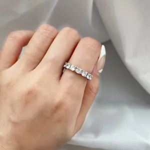 Luxurious S925 sterling silver eternity ring with sparkling round cubic zirconia stones