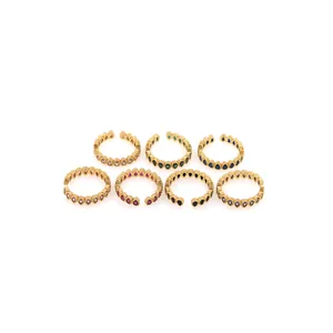 Détails de bagues ajustables plaquées or 18 carats avec pierres en zircone colorées