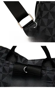 Detail view of gold hardware D-ring and durable woven nylon strap on printed backpack