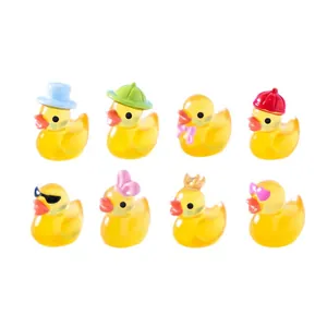 Set of 8 cute miniature luminous ducks with various accessories for DIY crafts