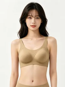 Macro detail of seamless nude wireless bra showing fine ribbed texture and smooth edges
