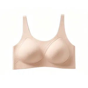 Detail of seamless jelly-strip bra in nude pink with ribbed supportive texture