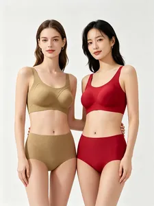 Détails de l'ensemble soutien-gorge sans couture et culotte en rouge et kaki