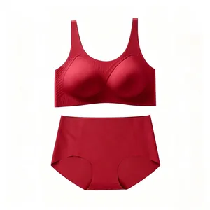 Ensemble lingerie sans couture rouge foncé avec soutien jelly strip et soutien-gorge col en U