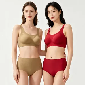 Ensemble Soutien-Gorge Et Culotte Sans Couture En Nylon Pour Femme Support En Gelée Col En U Lingerie Confortable