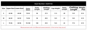 Guide des tailles détaillé pour ensemble de lingerie en maille avec mesures buste et taille
