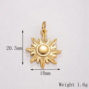 Polished stainless steel sun pendant for jewelry making, dimensions 20.5mm by 18mm