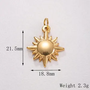 Detailed view of sun-shaped gold pendant with dimensions 21.5mm x 18.8mm and 2.3g weight
