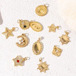 Golden star and moon charms in various celestial shapes for DIY necklace jewelry making