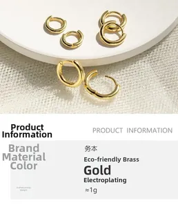 Detail of diverse diameter 18K gold plated brass hoop earrings with secure hinge clasp