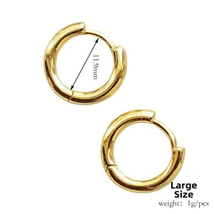 Detail view of 11.9mm 18K gold plated hoop earrings showing dimensions and 1g weight