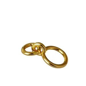 Minimalist double interlocking rings in polished gold brass for women's daily fashion style