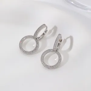 Elegant Copper Geometric Double Circle Hoop Earrings Sparkling Zirconia Gold Silver Plated Jewelry For Women Daily Party