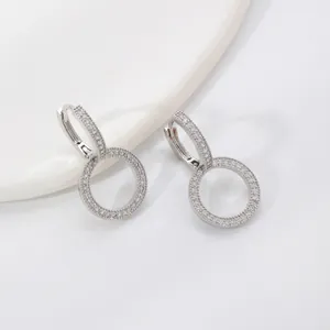 Elegant silver-tone double circle earrings with pavé cubic zirconia settings for women