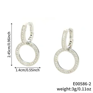 Sparkling zircon double hoop earrings in silver plating with product size measurements