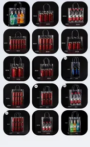 Size chart showing 15 different specifications for transparent PVC gift tote bags