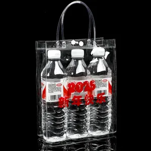 Close-up of clear PVC gift bag featuring white snap button and New Year print