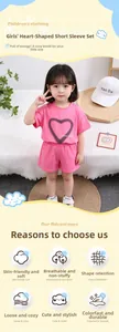 Dettaglio del set estivo rosa da bambina con stampa a cuore e trama traspirante