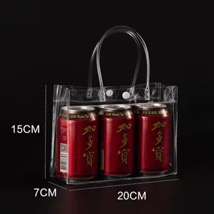 Transparent PVC gift tote bag with double handles and snap button closure 20x15x7cm