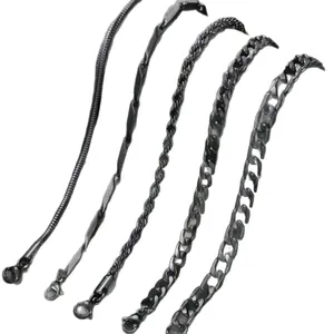 5-piece set of vintage black metal bracelets including snake and twisted chain styles