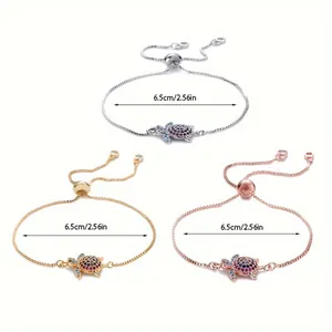 Detailed size view of sea turtle bracelets in silver, gold, and rose gold with 6.5cm diameter