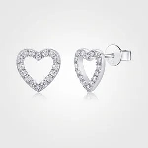 Moissanite Heart Hoop Earrings With 925 Sterling Silver Earring Post Hollow Pave Set For Women