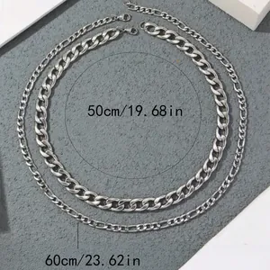 Set of stainless steel Cuban and Figaro chains in 50cm and 60cm lengths for men