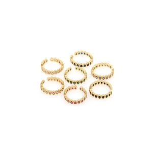 Bague Ouverte de Luxe en Cuivre Plaqué Or 18K avec Zircone Multicolore Taille Poire Anneau Réglable pour Femme Bijoux