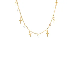 18K Gold Plated Copper Unfinished Chain With Cross Heart Disc Charms And Zirconia For DIY Necklace Bracelet Jewelry Making