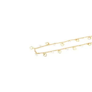 18K gold plated copper chain with hollow heart charms and zircons for DIY jewelry making