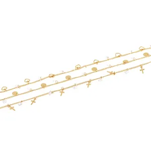 18K gold plated DIY jewelry chains featuring heart, cross, and crystal charms for crafting