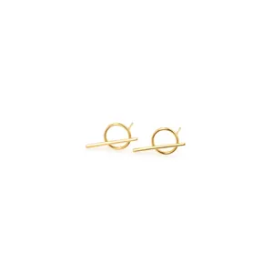 Boucles d'oreilles géométriques minimalistes en cercle et barre plaquées or 18 carats