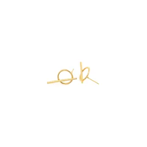 Boucles d'oreilles géométriques plaquées or 18K au design minimaliste anneau et barre