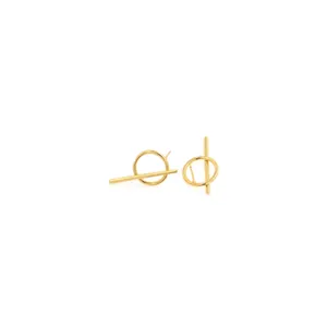 Boucles d'Oreilles Clous Minimalistes Géométriques en Cuivre Plaqué Or 18K Boucles d'Oreilles Minimalistes Anneau et Barre T-Bar pour Femmes Bijoux de Mode