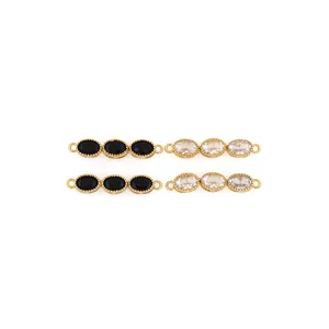 18K gold-plated copper connectors with oval zircons for jewelry making DIY