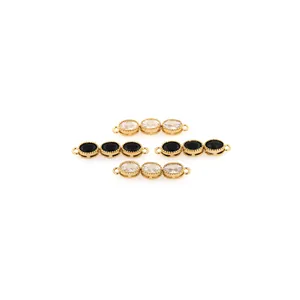 18K gold plated brass connector with oval cubic zirconia for DIY jewelry making