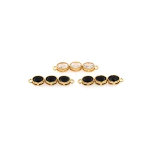 Three 18K gold plated oval zircon connectors for DIY jewelry making in black and white