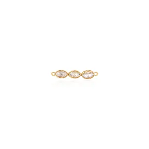 18K gold plated connector with three oval cubic zirconia stones and milgrain edges