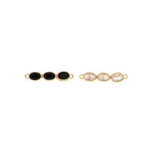 18K Gold Plated Copper Zirconia Oval Connector 3 Stone Linker For DIY Jewelry Making Bracelet Necklace Accessories