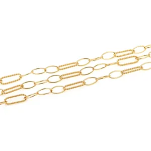 Minimalist 18K gold plated brass DIY chain featuring smooth and twisted textured oval links