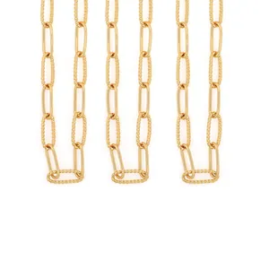 18K gold plated paperclip chain with alternating smooth and twisted textured oval links