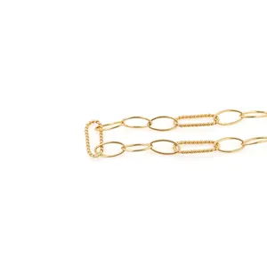18K gold-plated copper chain for DIY jewelry making with smooth and twisted oval links