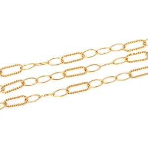 18K gold-plated unfinished DIY chain link for jewelry making with spiral textured links