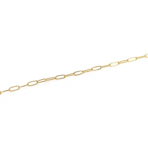 18K gold-plated paperclip chain for DIY jewelry making with textured links, 1-meter length