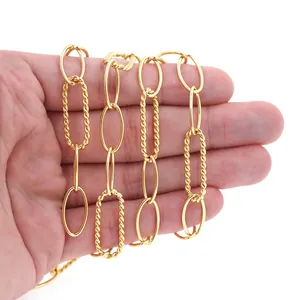Detail of 18K gold-plated oval chain with alternating smooth and twisted link textures